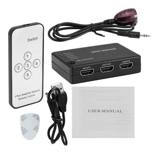 AkoMatial 5 Port HDMI 1080P Splitter Switch Selector Switcher Hub with Remote for HDTV 